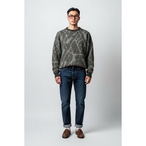 Boundary Waters Sweater Medium Grey Wool Shetland Abstract Geometric Crewneck